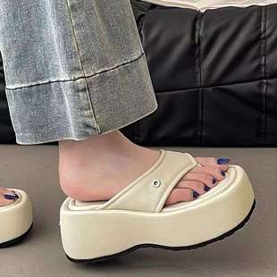 French-Style Petite Thick-Soled Height-Increasing Sandals for Women, Summer 2025 New Fairy-Style Denim Thong Flip-Flops