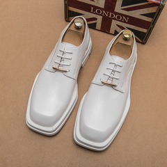 Men's Square Head Leisure Small Leather Shoes, Business Formal New Style, Korean Version Fashion Hairstylist Thick Sole White Single Shoes, Wholesale