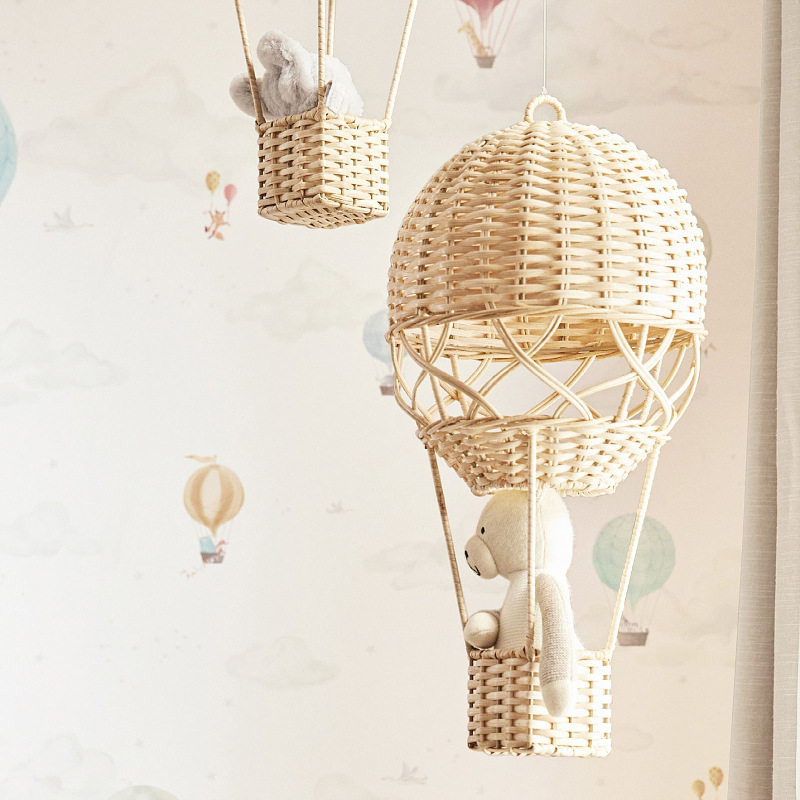 Camera per bambini in stile nordico, spazio per l'educazione prescolare, studio fotografico, decorazione per la casa, mongolfiera in rattan intrecciato a mano_voghion.com
