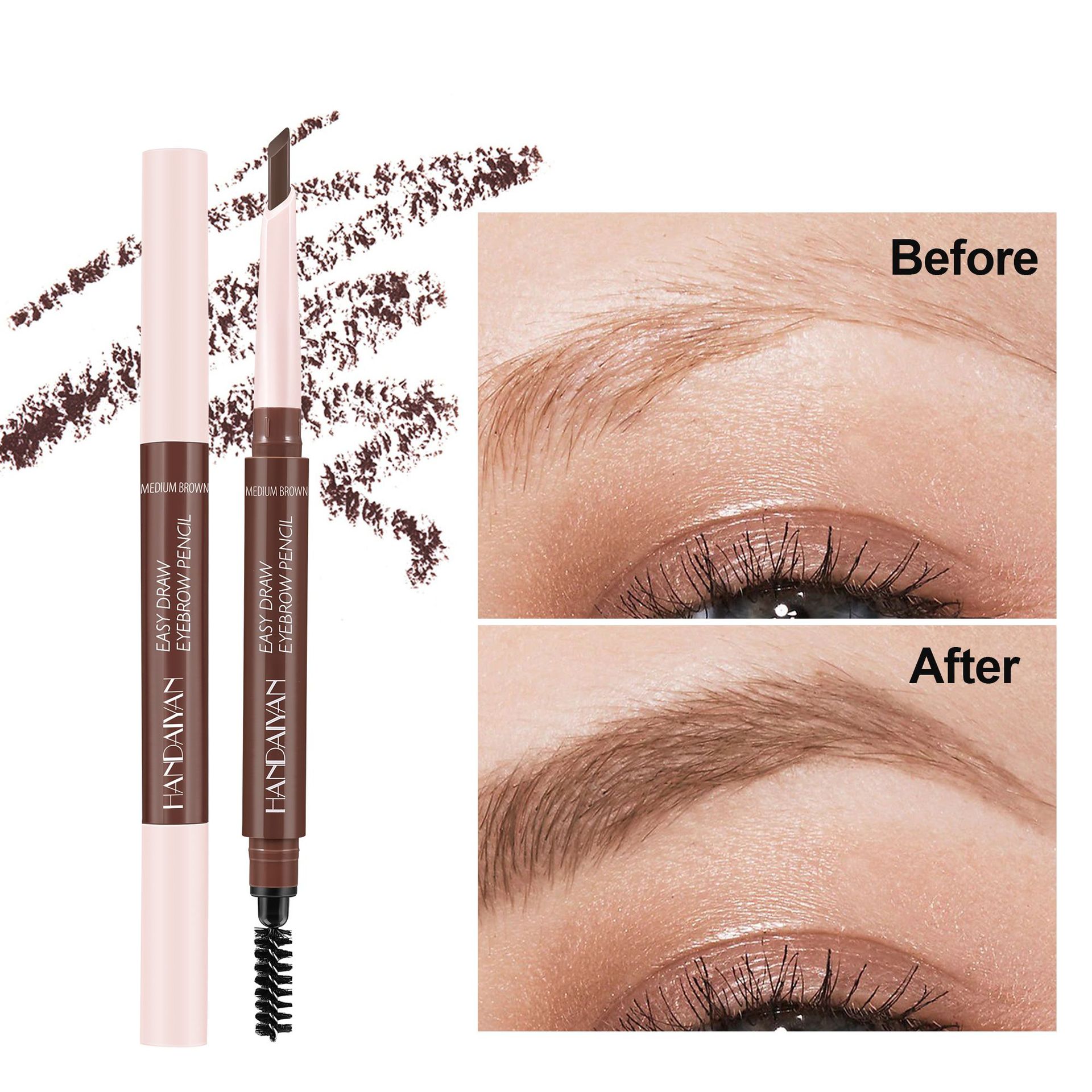 Lápiz de cejas de doble cabeza transfronterizo con cepillo de cejas impermeable ultra fino tridimensional HANDAIYAN sin mareo lápiz de cejas de doble cabeza