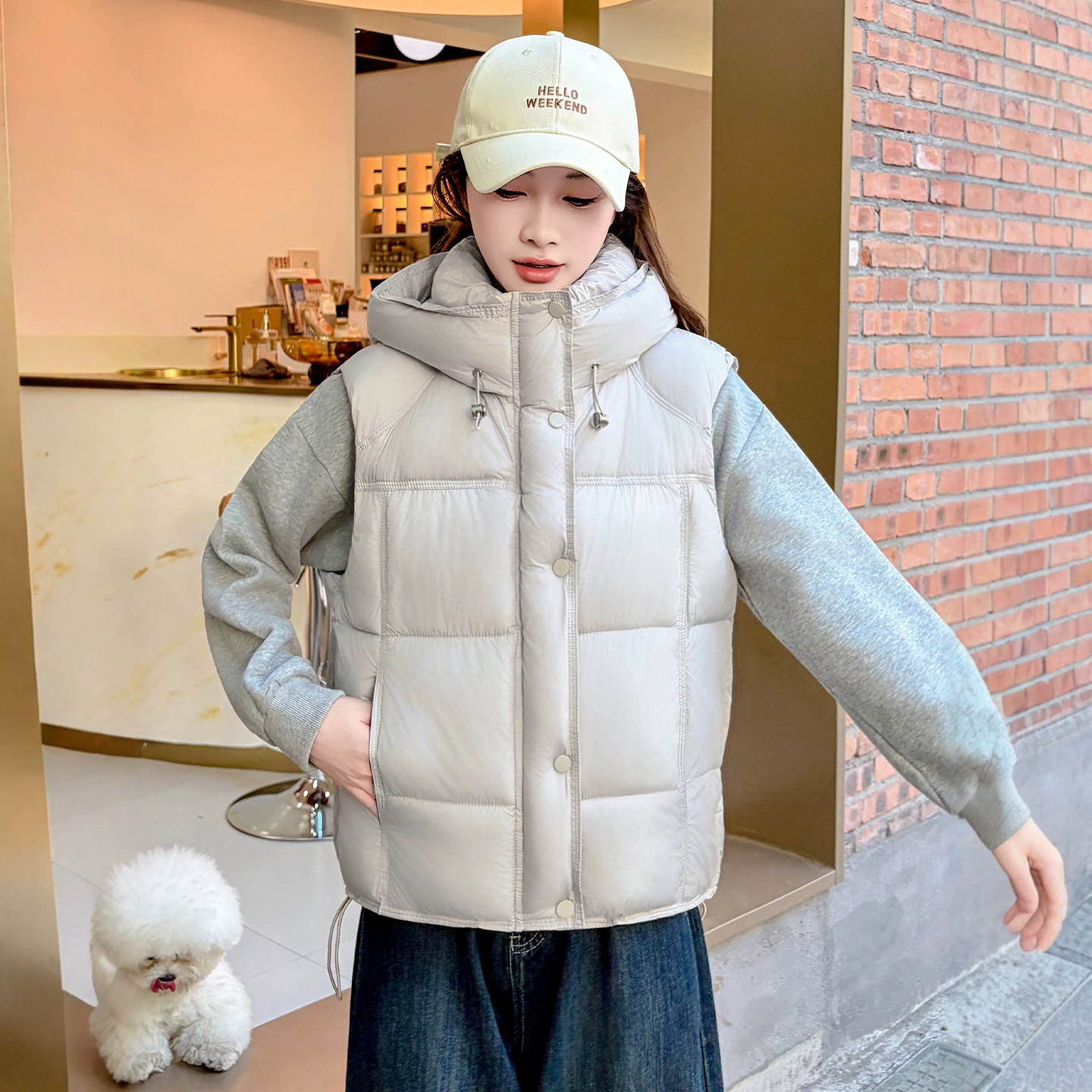 여성 후드 패딩 조끼 겨울 루즈핏 보온 베스트 데일리 레이어드 아우터