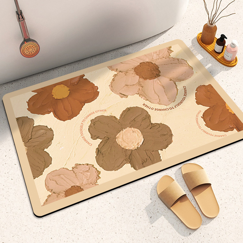 Small and Fresh Entry Mat for Home, Door Mat for Bedroom Entrance, Anti-Slip Foot Mat, Silicon Dioxide Clay Water Absorbent Pad, Simple Bathroom Entrance Rug