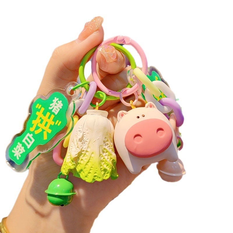 新しいアイデア樹脂子豚アーチ白菜キーホルダーカップルかわいいバッグストラップ自動車キーホルダープレゼント|undefined