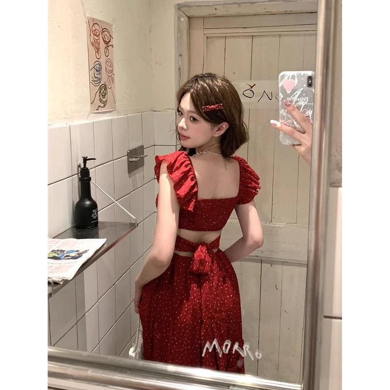 2025夏季新款收腰显瘦时尚设计感波点海边度假风连衣裙女装chic潮|undefined