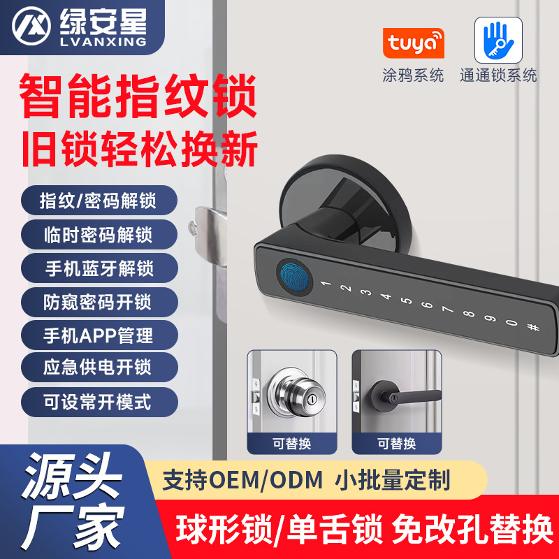 跨境指纹球形锁分体式涂鸦酒店公寓密码锁一握即开智能指纹门锁