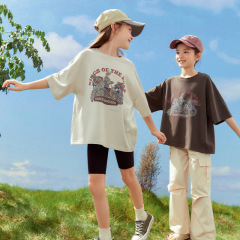 女童230g磨毛精棉卡通印花T恤2024春夏新款兒童短袖上衣一件代發