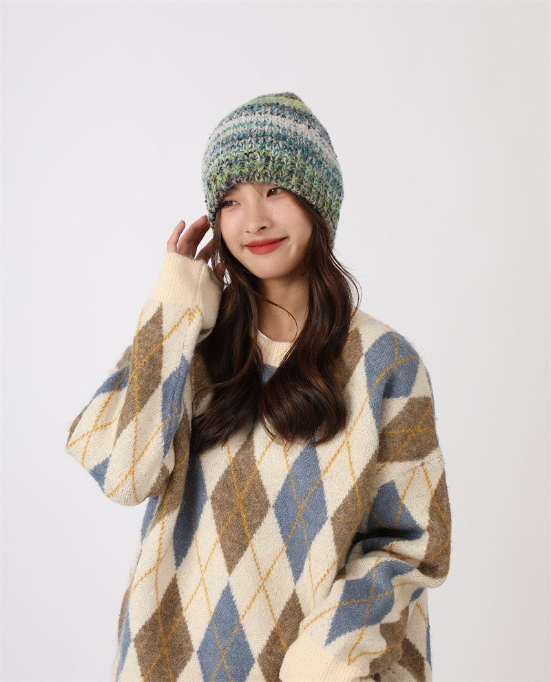 Dopamina Arcobaleno Colore Fatto a Mano per Bambini 2023 Nuovo Autunno/Inverno Lavorato a Maglia Baotou Caldo Freddo Cappello Set_voghion.com