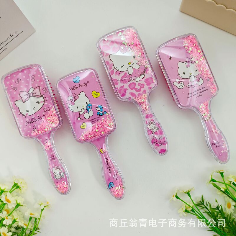 高颜值透明闪闪流沙气囊梳子可爱立体史迪仔卡通摇摇乐气垫梳批发|undefined
