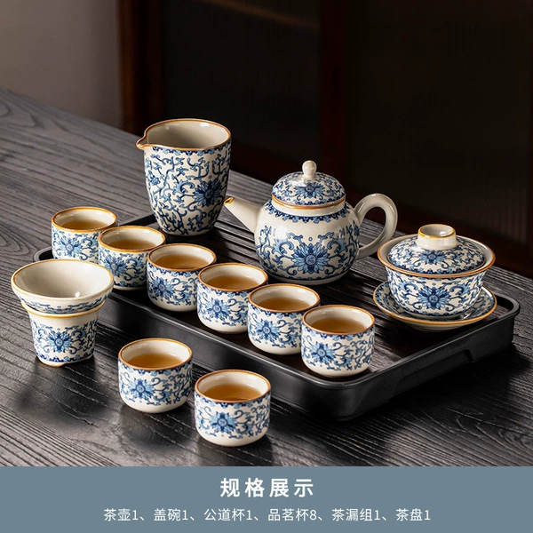 Teapot, peach rectangular set, 13 pieces