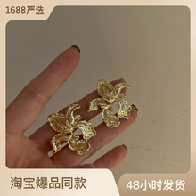 夸张法式花朵金属高级感925银针耳钉韩国复古气质小众冷淡风耳环