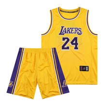 湖人隊科比圓領24號高密度刺綉球衣黃色紫色白色籃球服套裝男