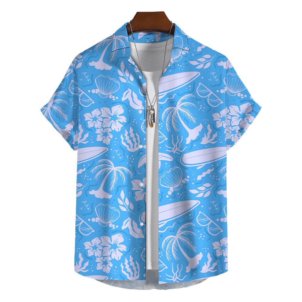 2024 Camisa transfronteriza de manga corta para hombre de primavera y otoño Camisa impresa digital 3D Camisa hawaiana de árbol de coco de fábrica