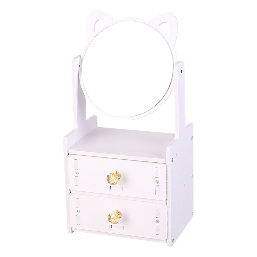 Caja de almacenamiento de cosméticos de escritorio espejo cosmético estante de cuidado de la piel lápiz labial joyería acabado estudiante dormitorio con espejo