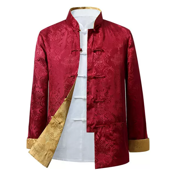 Tang Suit Men's Middle-aged and Elderly Spring and Autumn Long-sleeved Chinese Double-sided Jacket Chinese Style Dad's Dress Grandpa's Hanfu