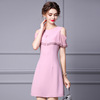 Pink dress pear shaped figure high waist thin A-line skirt