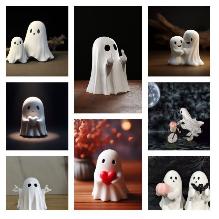 Cross-Border New Product Halloween Cute White Ghost Party Decoration Garden Ornaments Study Desk Decoration Small Ornaments