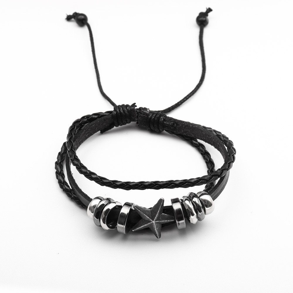 Star Retro Streetwear Pu Leather Alloy Wax Line Bracelets Wholesale display picture 3