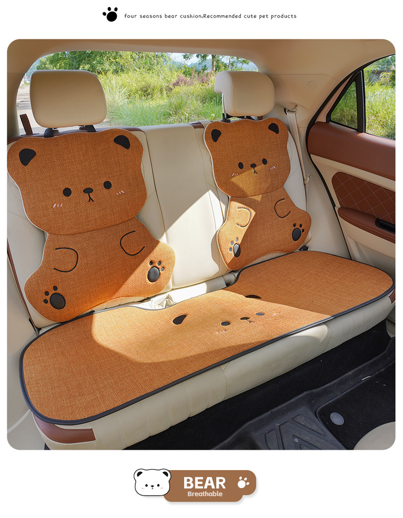 Car Seat Cushion for All Seasons, Cartoon Chunma Seat Cover, Cute Ladies Summer Breathable Rear Three-Piece Seat Cushion