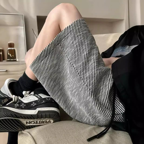 Striped Men's Summer Thin Casual Brand American Leisure Mid Pants High-end Straight Leg Loose Five-Finger Pants