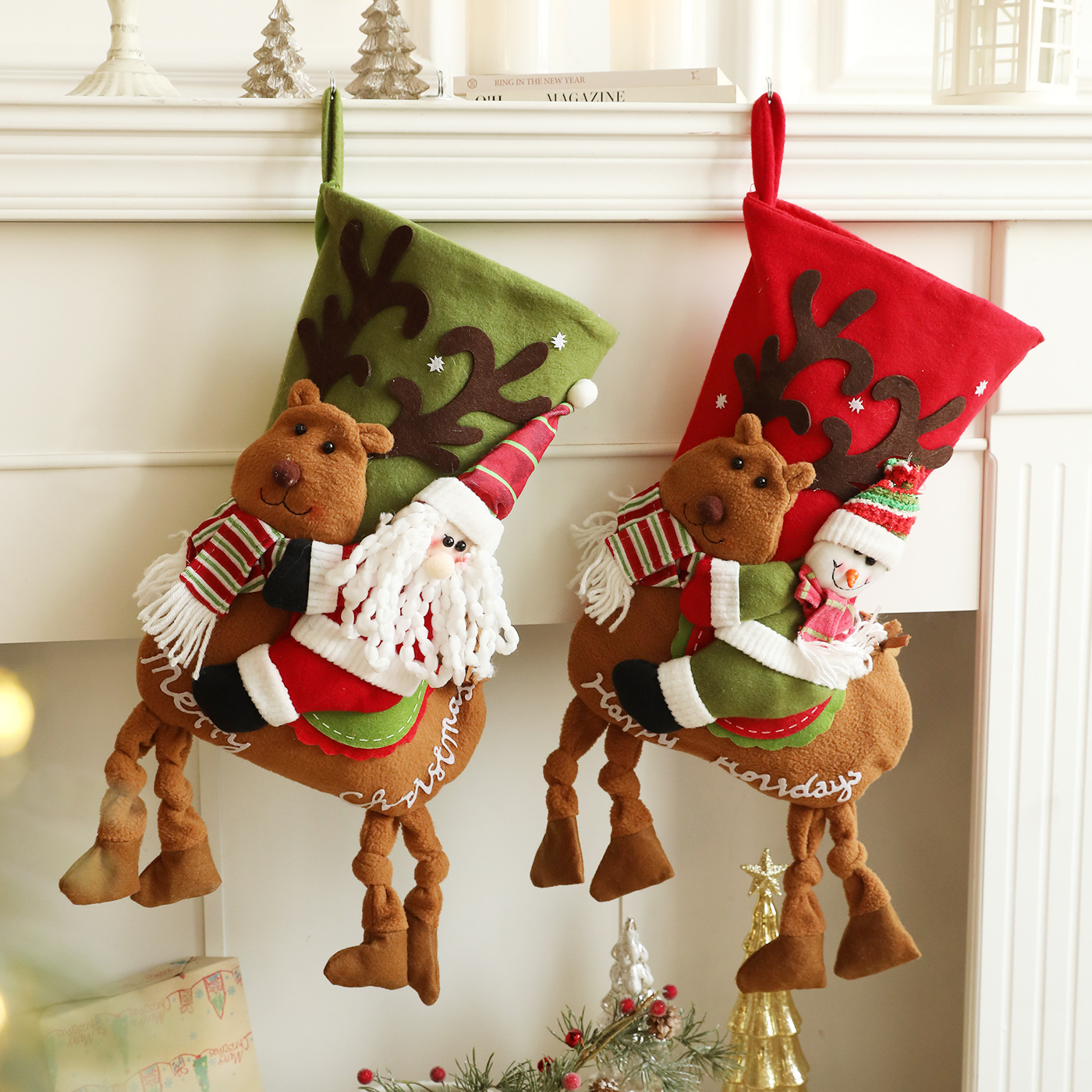 Nuevo peluche de Navidad ciervo regalo de Papá Noel bolsas de regalo decoraciones de Navidad calcetines de dibujos animados diseño de escena