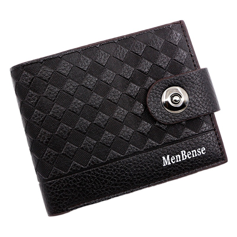 Moda tejida patrón de los hombres de la cartera de hebilla magnética corta simple delgada monedero bolso de plata cartera de los hombres