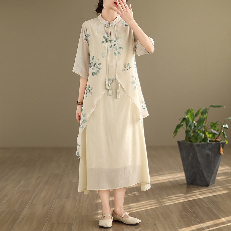 plus size New Chinese Style National Style Cheongsam Skirt Women's Summer Dress New Middle-aged Mother Western Style Fashion Fake Two Pieces with Free Shipping plus size New Chinese Style National Style Cheongsam Skirt Women's Summer Dress New Middle-aged Mother Western Style Fashion Fake Two Pieces with Free Shipping
