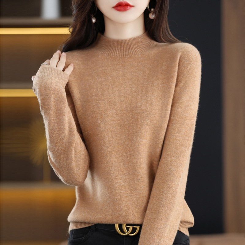 Skin-Feeling 100% Wool First-Line Ready-To-Wear Seamless Autumn and Winter New Short Women's Half Turtleneck Loose Bottoming Knitted Sweater