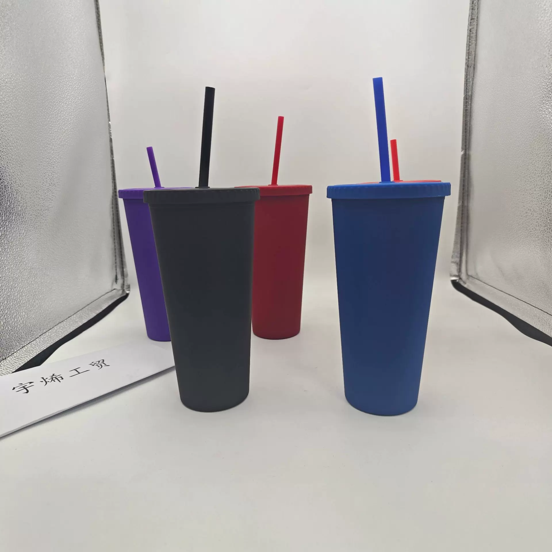 工厂定制跨境橡胶漆16/24oz磨砂AS双层塑料吸管杯