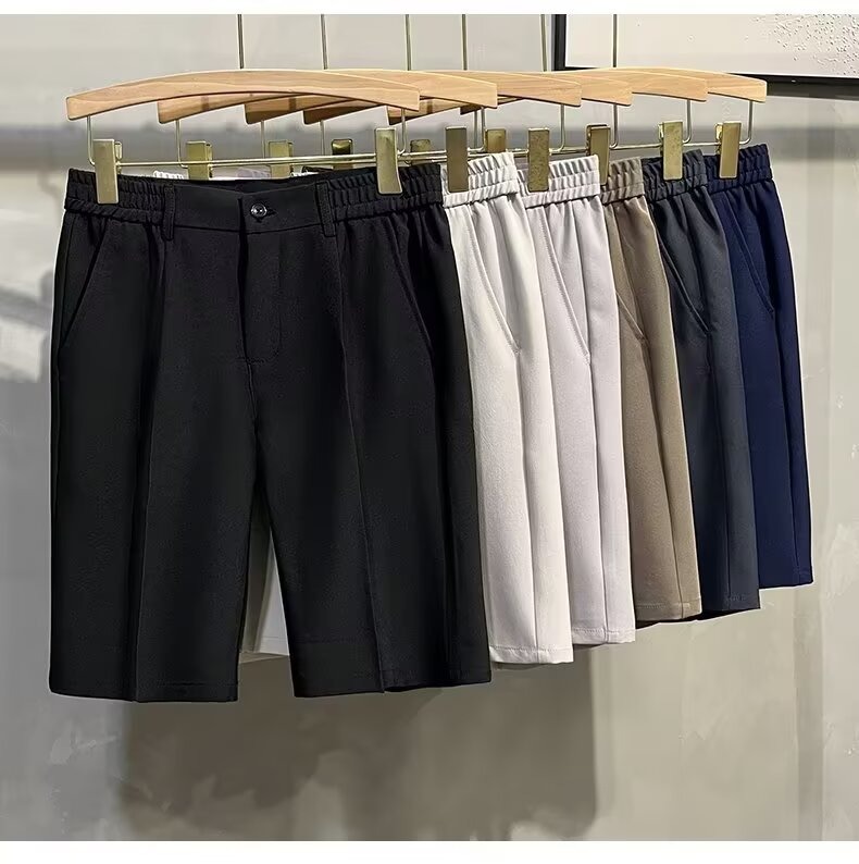 Short d'été pour homme, coupe droite, longueur mi-longue, taille élastique, style décontracté, coupe ajustée._voghion.com
