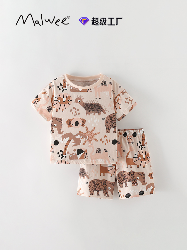 Malwee transfronterizo juego de niños Europeos y estadounidenses juego de dos piezas para niños casuales de cuello redondo de manga corta pantalones cortos ropa infantil