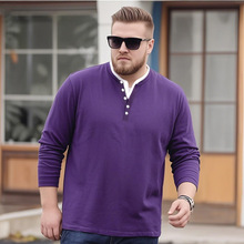 2025V领假两件男装t恤 加肥加大长袖T恤宽松潮流特大码肥佬装8899