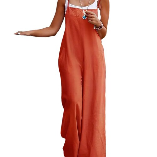 Hot-selling independent station wish European and American women's clothes pure color women's casual pants jumpsuit
