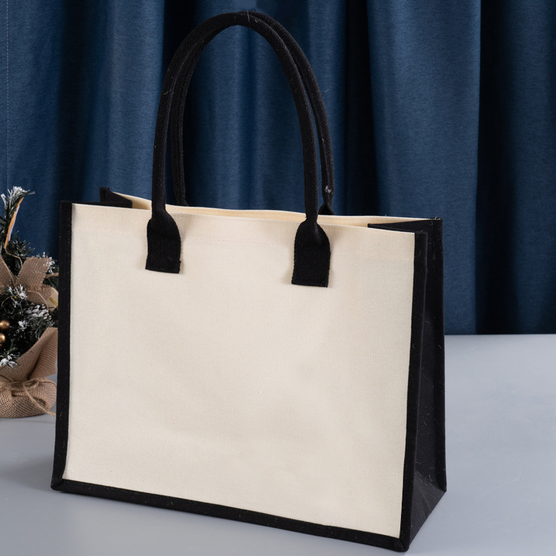 En stock bolso de costura de lona no impresa bolso de compras degradable pintado a mano bolso de mano diseño logotipo imprimible