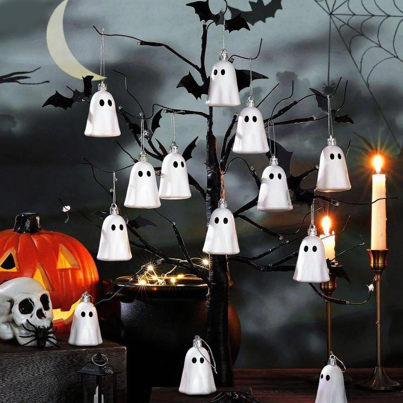 Nuevo Halloween transfronterizo 12PCS fantasma de plástico galvanizado colgante decorativo