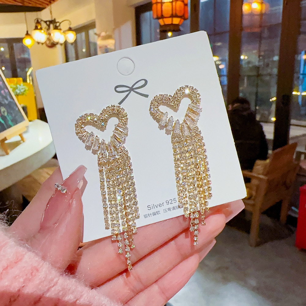 Business Occasion Copper Material 1 Pair Glam Heart Shape Copper Inlay Zircon Drop Earrings