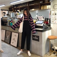 减龄洋气黑色牛仔背带裤女秋冬大码胖韩版宽松阔腿矮个子连体裤