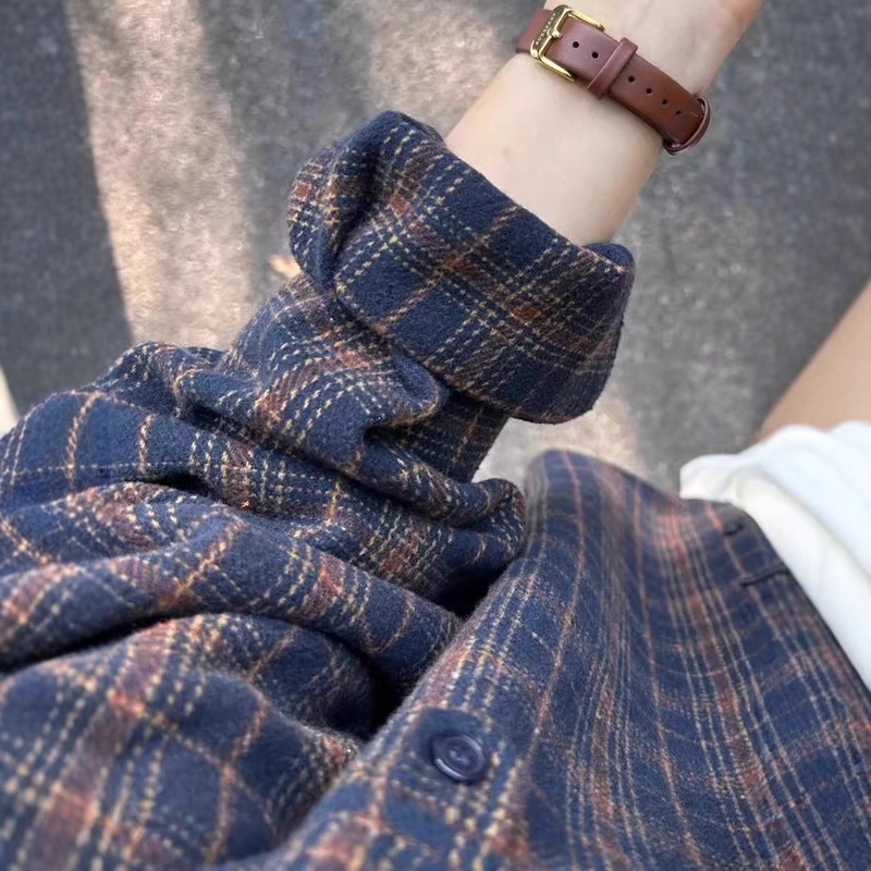 Changxiu Brushed Cotton Plaid Shirt 2025 New Women's Retro High-End Shirt Layered Autumn and Winter Thin Jacket