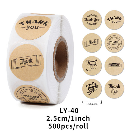 500 sheets/roll cross-border baking thank you stickers, thank you stickers, kraft paper self-adhesive labels
