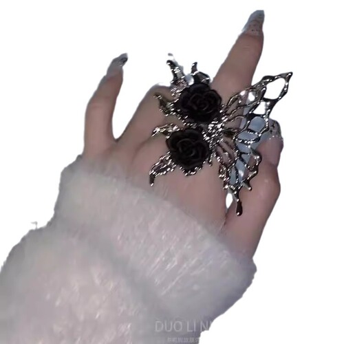 Night Rose~ Spicy Sweet Cool Liquid Butterfly Open Ring, Light Luxury Uncommon Design Adjustable Ring for Index Finger