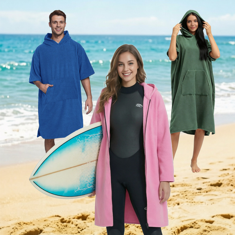 Adult Microfiber Surfing Changing Hooded Poncho, Water-Absorbent, Quick-Drying, Diving, Swimming, Outdoor Bathrobe for Men and Women