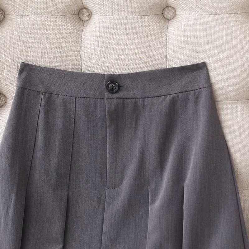 solid color temperament high waist mid-length A-line pleated skirt  NSAM52917