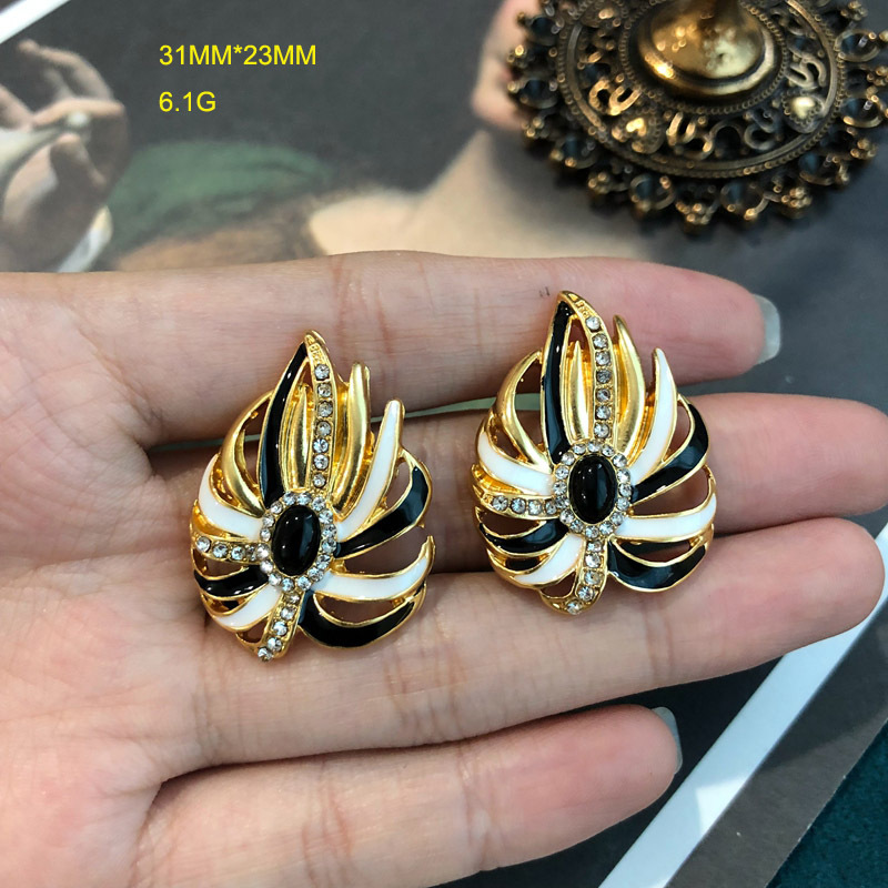 Alloy Material Gold Plated Plating Wholesale Jewelry Ethnic Style Color Block Alloy Rhinestones Gold Plated Enamel Plating Inlay Earrings Brooches