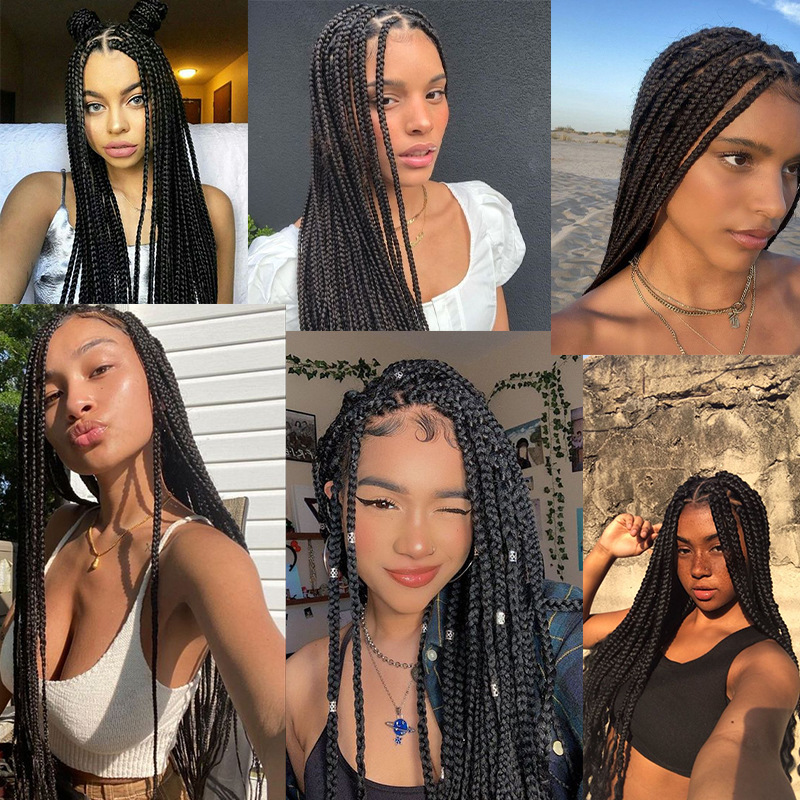 Helvirkat hår, handvävd peruk med spets framtill, huvudbonad, 90 cm, 370 g spets, tretrådig, smutsig flätad huvudbonad_voghion.com