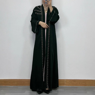 F323 Cross-Border Export Women's Long Skirt Dubai Embroider Lace Nail Pearl Cardigan Robe Spot Ethnic Style