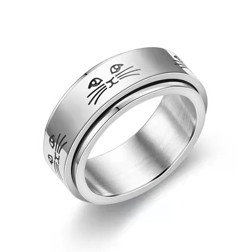 Cross-border marking and engraving pattern, rotatable and pressure-reducing stainless steel ring, fashionable and simple jewelry