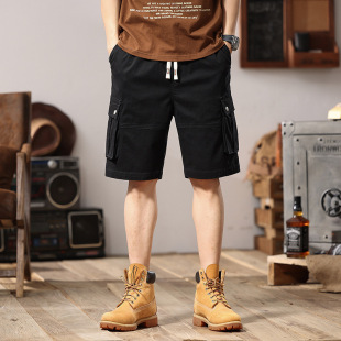 Large Size Men's Summer New American Style Tooling Shorts Men's Loose Plus Size Fashionable Multi-Pocket Drawstring Pants
