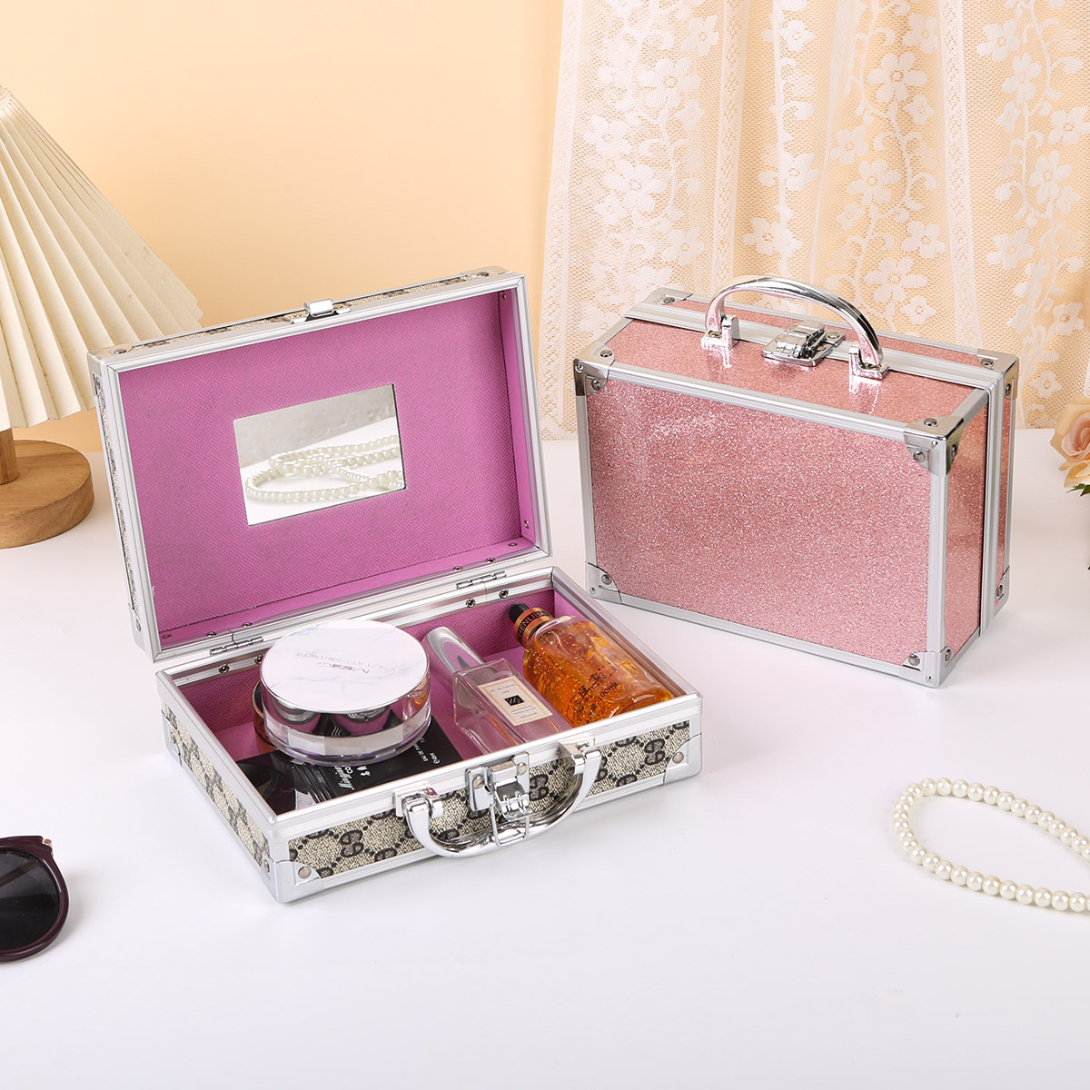 Estuche de Maquillaje Portátil para Viaje de Metal para Almacenamiento Doméstico