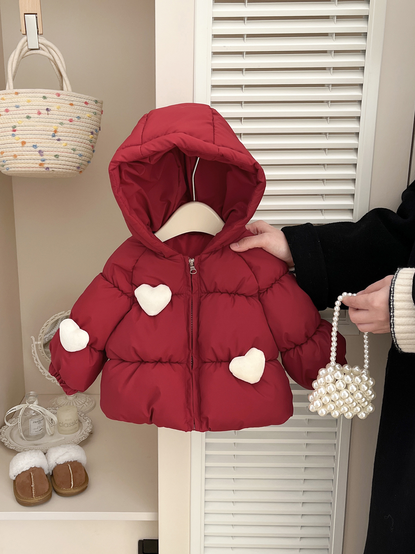 Niños rojos de Año Nuevo abrigo de algodón de pluma invierno de aire extranjero para bebés de algodón con capuchón grueso ropa de bebé caliente