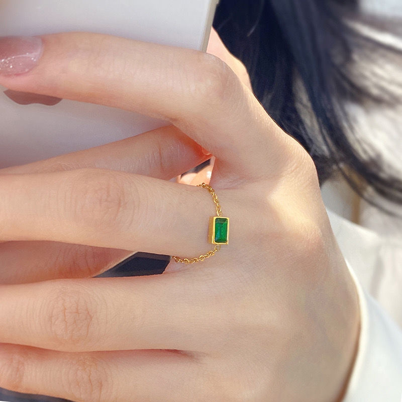 2023 nuevo anillo de cadena de circón verde retro avanzado luz lujo índice dedo anillo ajustable anillo