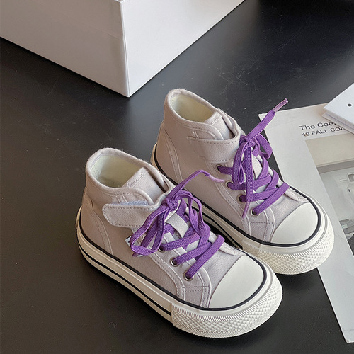 Children's high-top canvas shoes 2024 spring new small, medium and large boys and girls student sneakers Korean style breathable sneakers trend